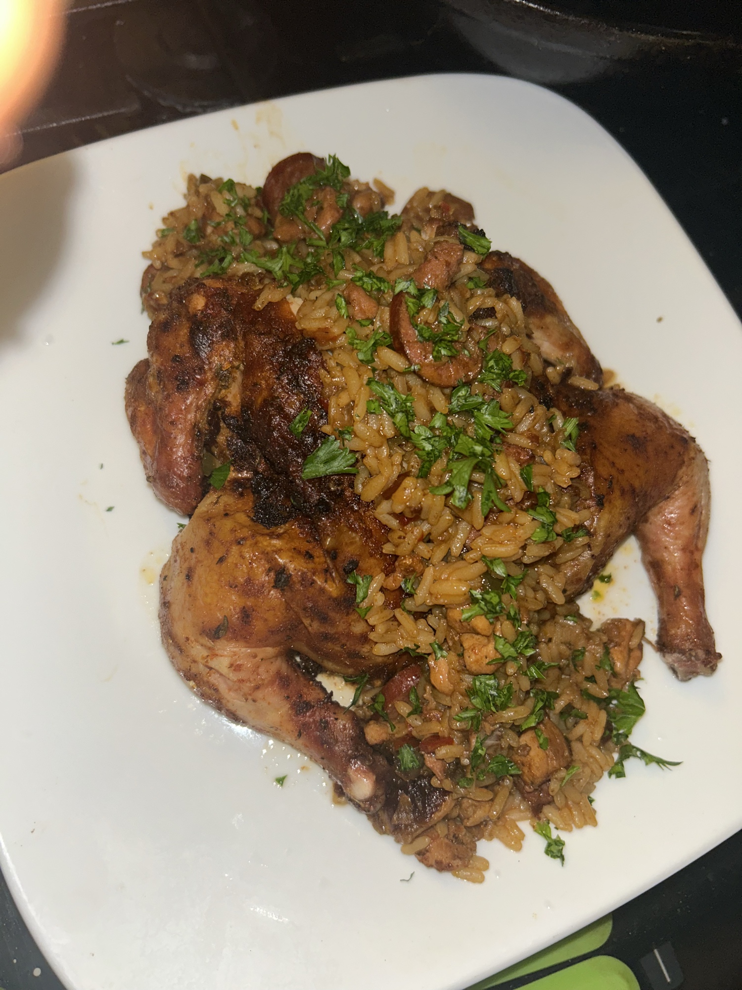 Jambalaya Stuffed Cornish Hen