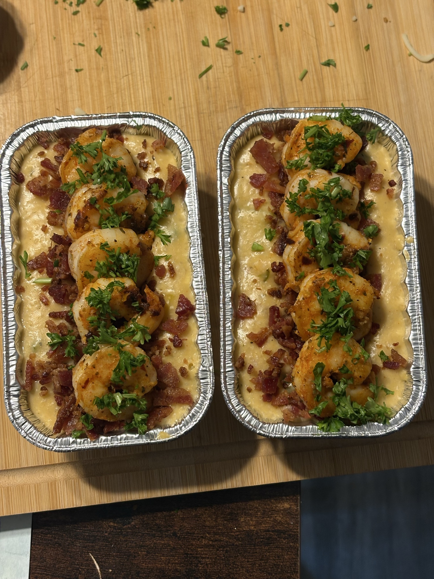 Shrimp and Grits with Bacon Bits — Chef Quise signature dish